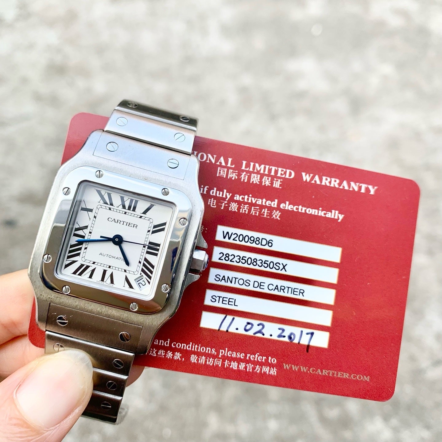 Cartier Santos W20098D6 45.5mmX34.8mm 2017 warranty card