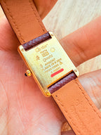 Cartier Tank Must quartz watch raised gilded roman numerals burgundy dial sterling silver gold cased original gold plated buckle 21x29mm quartz rare art deco style watch only