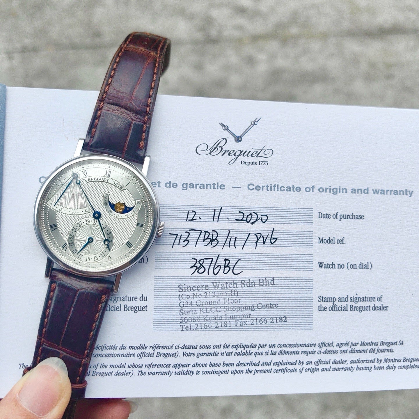 Breguet Classique 7137BB/11/9V6 warranty card dated 2020