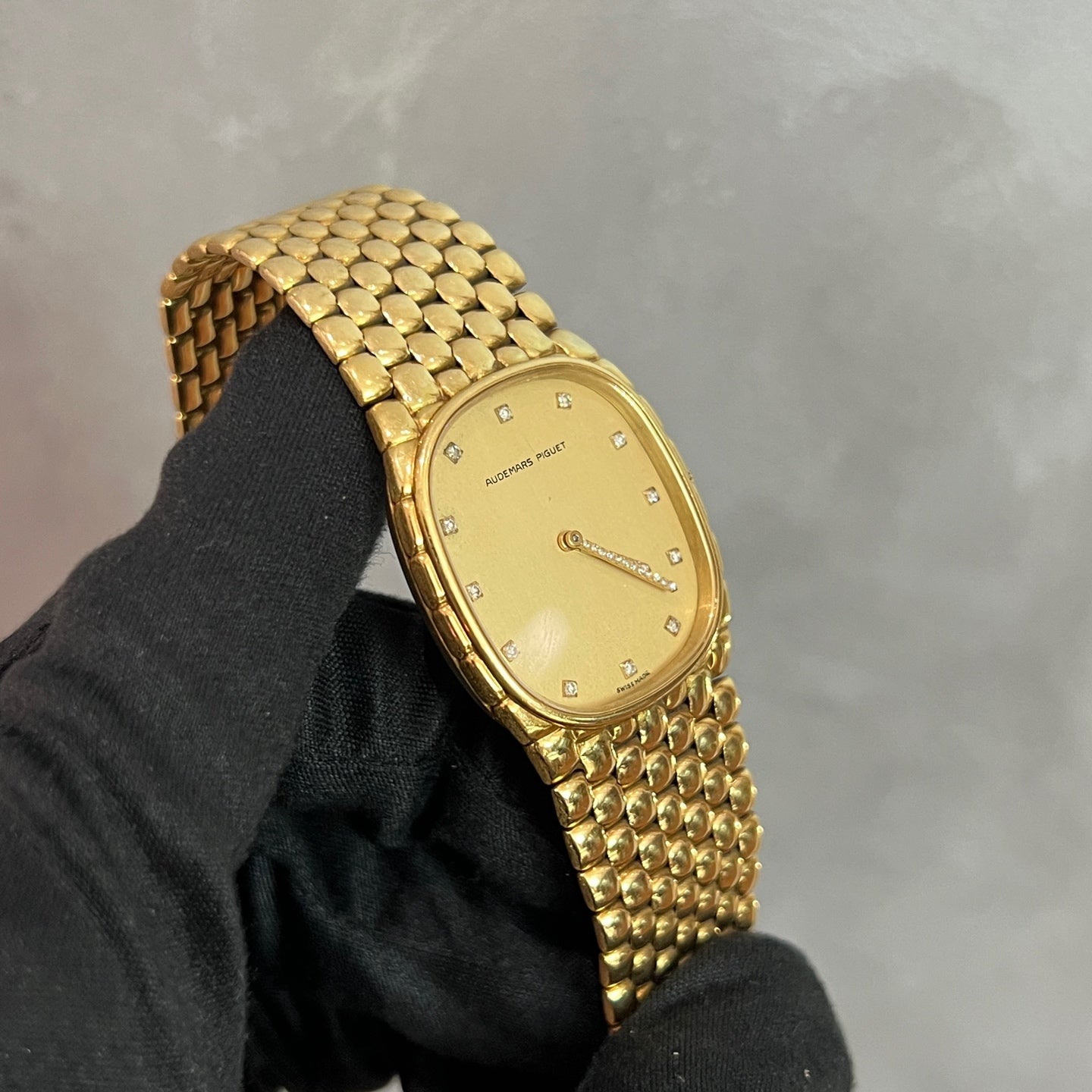 Vintage Audemars Piguet yellow gold Cobra early version with diamond-set hands and markers