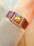 Cartier Tank Must quartz watch raised gilded roman numerals burgundy dial sterling silver gold cased original gold plated buckle 21x29mm quartz rare art deco style watch only