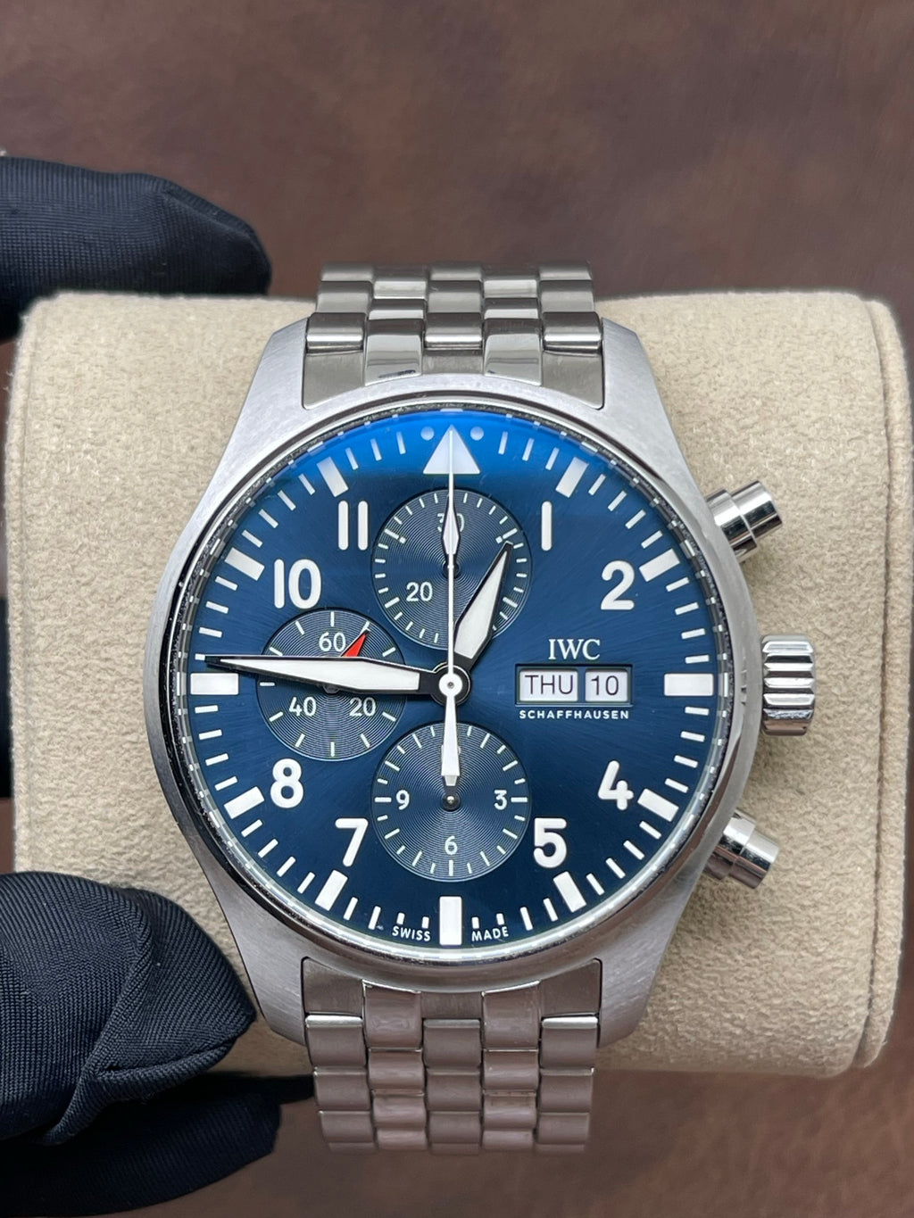 IWC Pilot Chronograph Ref. IW377717 blue dial stainless steel classic pilot watch full set 2020