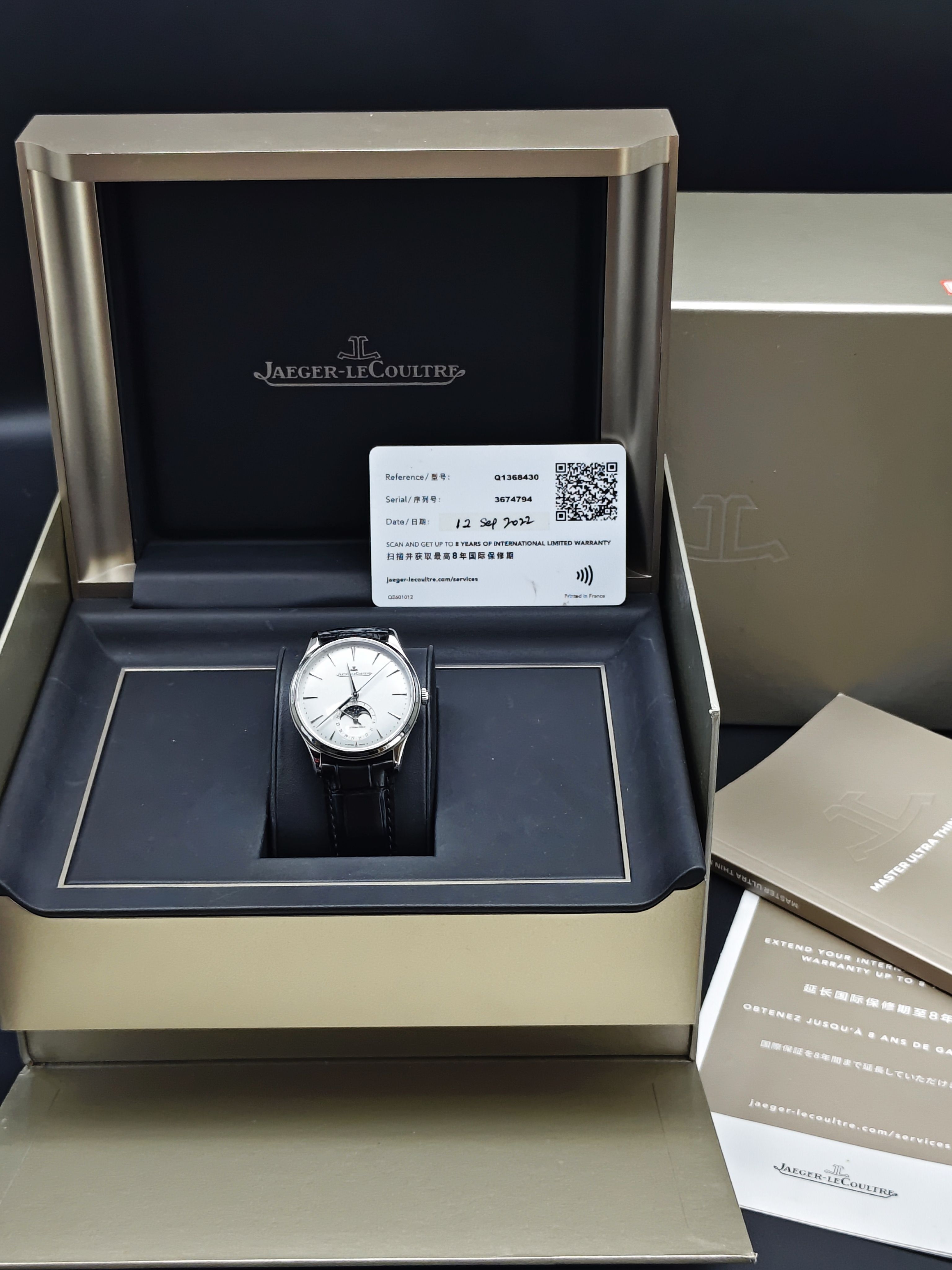 Jaeger LeCoultre Master Ultra Thin Q1368430 full set manufactured in 2022 warranty extended to 2030