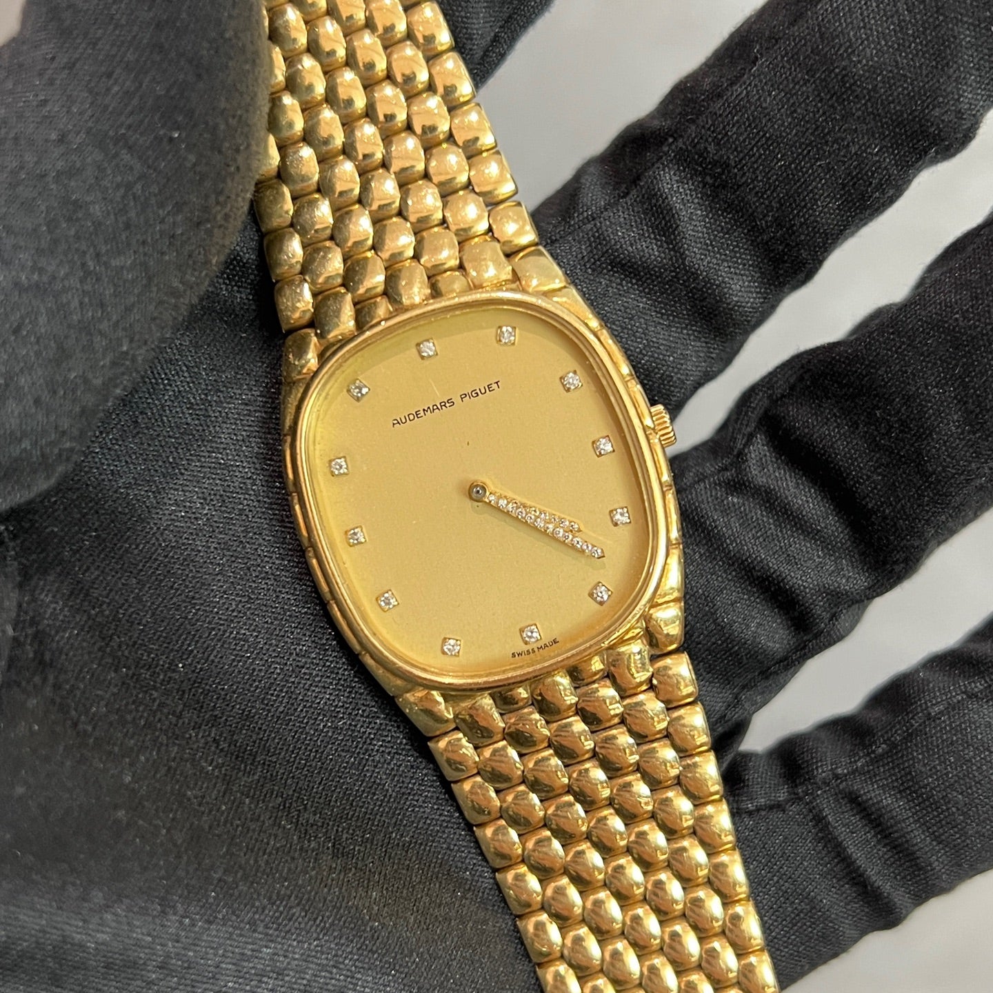 Vintage Audemars Piguet yellow gold Cobra early version with diamond-set hands and markers