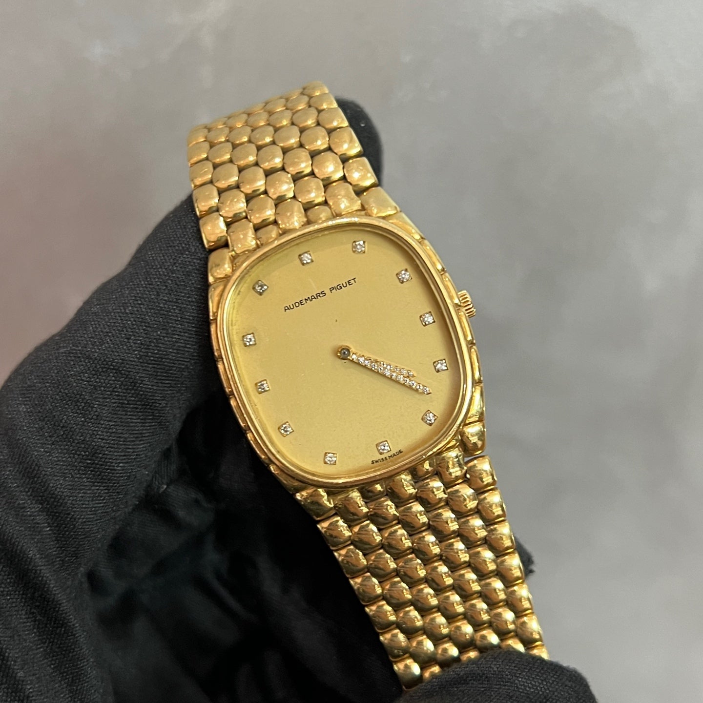 Vintage Audemars Piguet yellow gold Cobra early version with diamond-set hands and markers