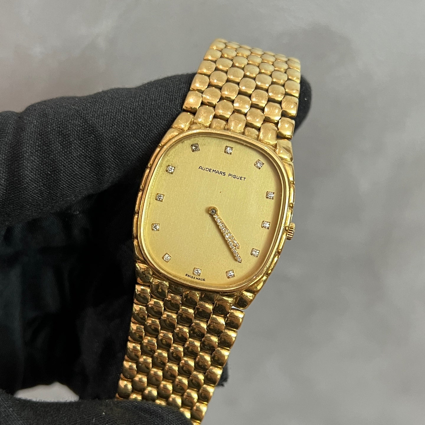 Vintage Audemars Piguet yellow gold Cobra early version with diamond-set hands and markers