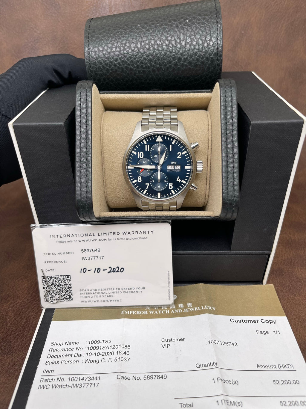 IWC Pilot Chronograph Ref. IW377717 blue dial stainless steel classic pilot watch full set 2020