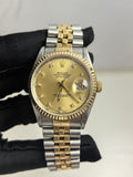 Rolex Datejust 16233 mens watch 36mm gold dial diamond hour markers two tone oystersteel and 18k yellow gold watch only