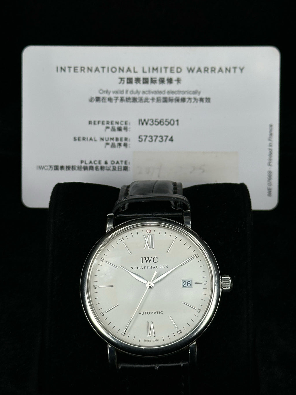 IWC Portofino IW356501, 2019, card only no box