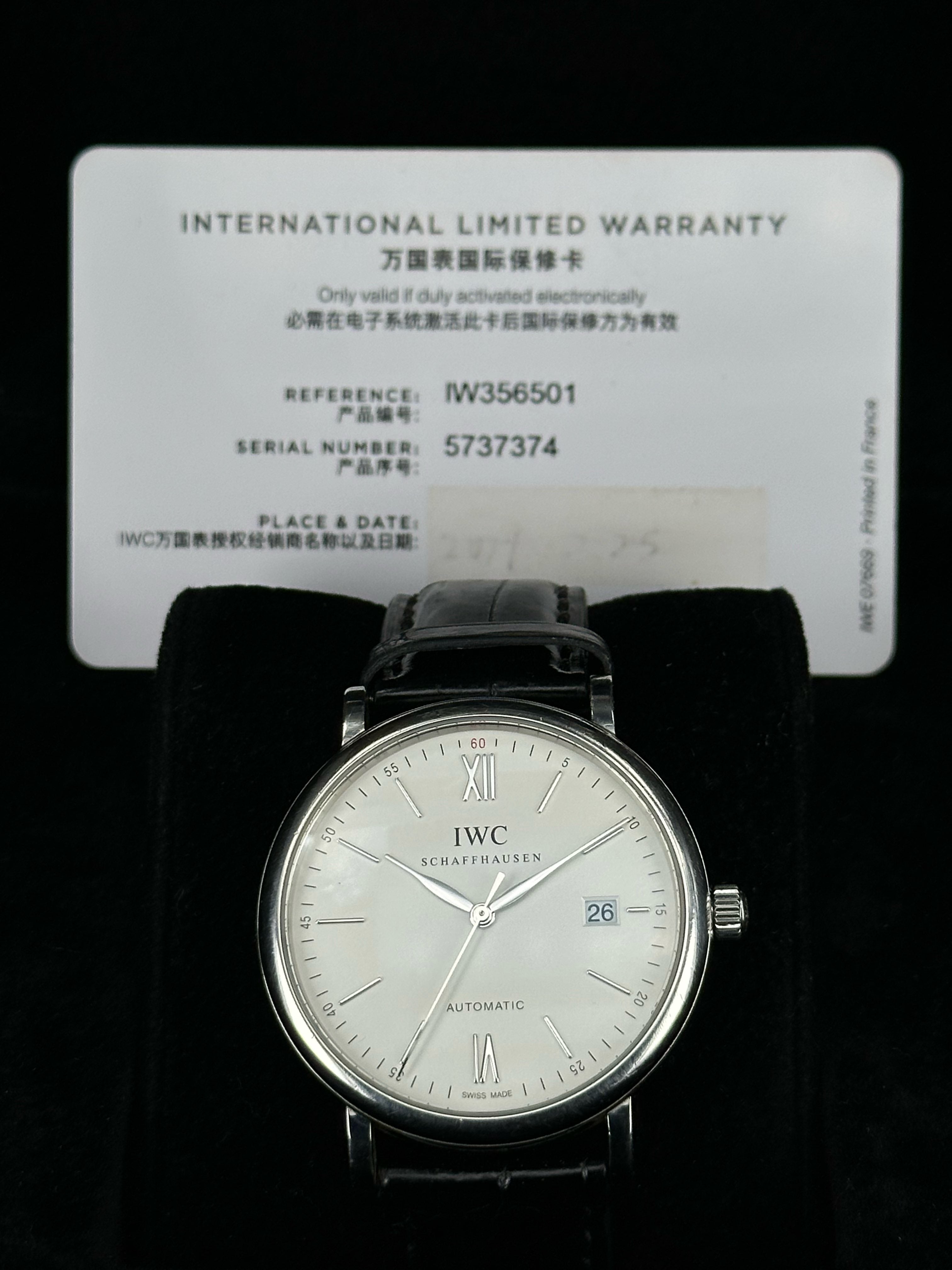 IWC Portofino IW356501, 2019, card only no box